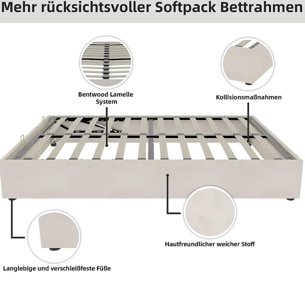 Okwish Lit Coffre Double 140x200 cm, Lit Adulte avec Vérins Hydrauliques, Cadre Moderne en Velours Beige, Sans Matelas* Lit Coffre