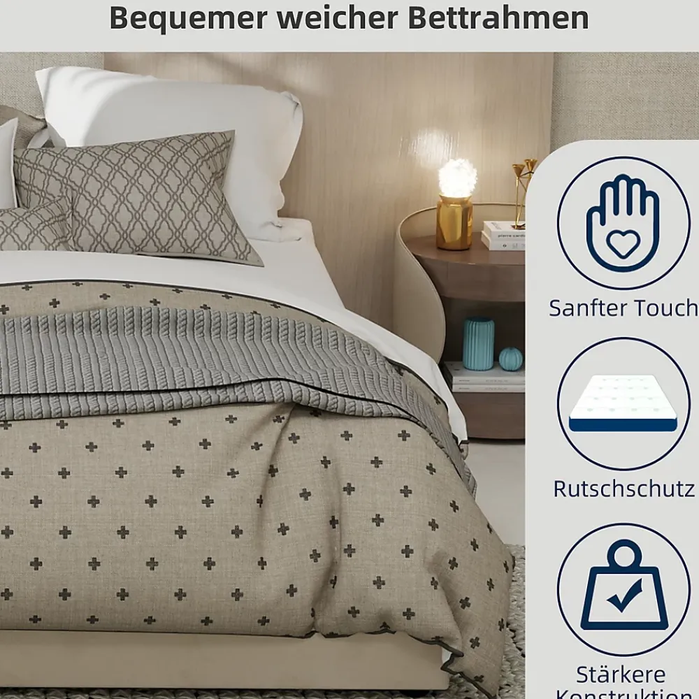 Okwish Lit Coffre Double 140x200 cm, Lit Adulte avec Vérins Hydrauliques, Cadre Moderne en Velours Beige, Sans Matelas* Lit Coffre