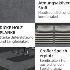 Lit Coffre Double 160x200 cm, Lit Adulte et Ado avec Vérins Hydrauliques, Cadre Moderne en Velours Hollandais Gris, Sans Matelas><noscript><img width=