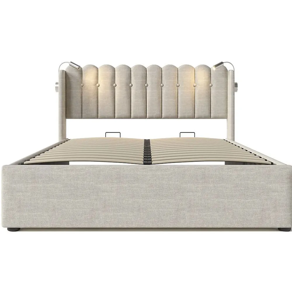 Lit Coffre Double 160x200cm Rembourré Rangement Lin Naturel>Blackcolors