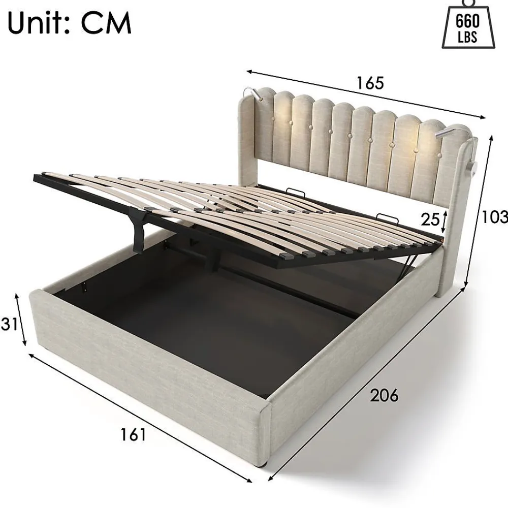 Lit Coffre Double 160x200cm Rembourré Rangement Lin Naturel>Blackcolors