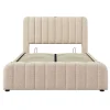 Lit Coffre Double 140x200cm Rembourré Usb-C Lin Beige>Blackcolors Outlet