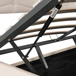 Blackcolors Lit Coffre Double 180x200cm Velours Tête Réglable Rayé Blanc Cassé* Lit Coffre