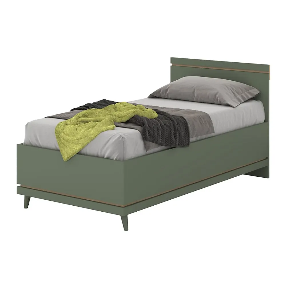 Meublorama Lit coffre enfant NOKI 100x200 cm vert et bois Style scandinave*Enfant Lit Enfant