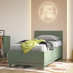 Meublorama Lit coffre enfant NOKI 100x200 cm vert et bois Style scandinave*Enfant Lit Enfant