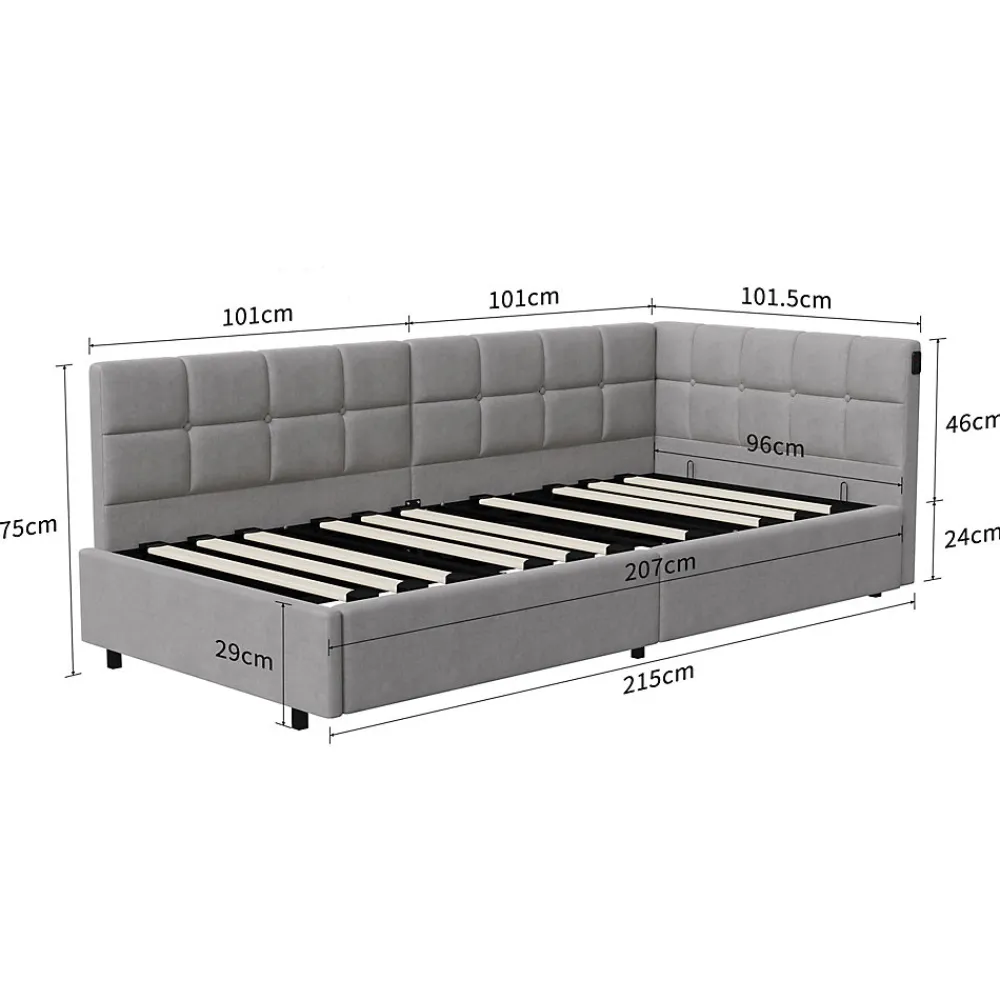 Fortuna lai Lit Coffre Enfant 90x200cm Avec Coffre Hydraulique,éclairage LED Et USB,avec Sommier à Lattes,gris* Sommier