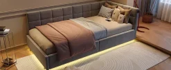 Fortuna lai Lit Coffre Enfant 90x200cm Avec Coffre Hydraulique,éclairage LED Et USB,avec Sommier à Lattes,gris* Sommier