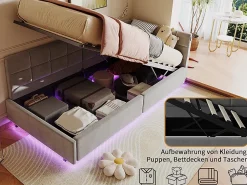 Fortuna lai Lit Coffre Enfant 90x200cm Avec Coffre Hydraulique,éclairage LED Et USB,avec Sommier à Lattes,gris* Sommier