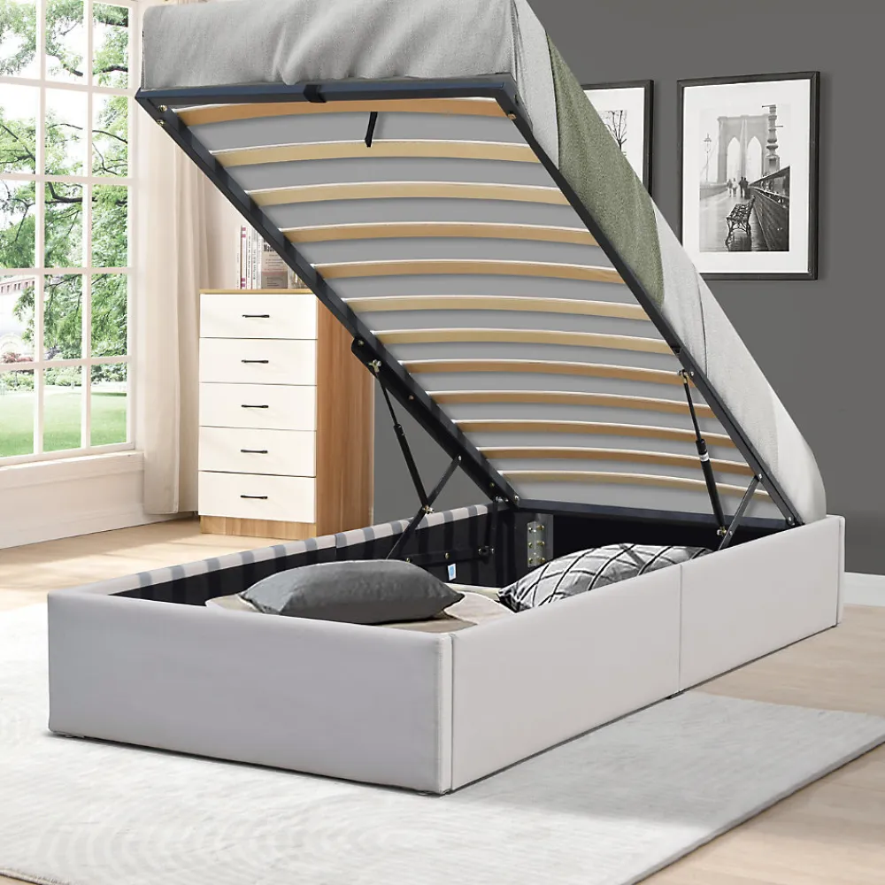 Lit coffre gris 90x190 cm - 12 lattes - montage rapide - confort optimal - usage quotidien - meuble pratique>King Of Dreams Hot