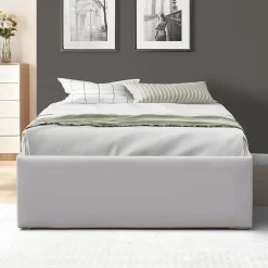 Lit coffre gris 90x190 cm - 12 lattes - montage rapide - confort optimal - usage quotidien - meuble pratique><noscript><img width=