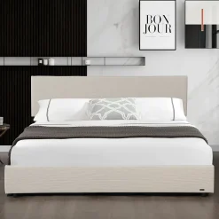 Corium Lit coffre Juva rembourré avec velours côtelé 160 x 200 cm beige* Lit Coffre