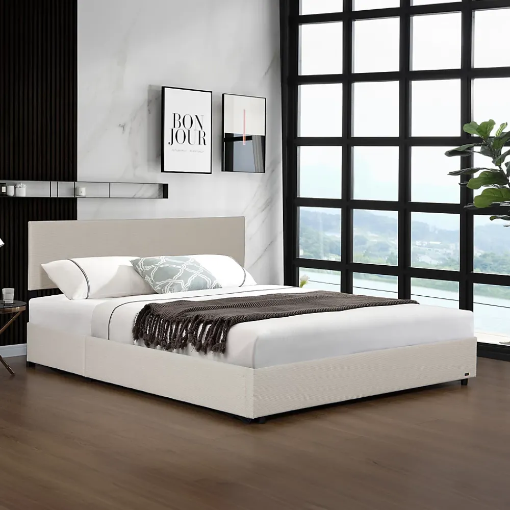 Corium Lit coffre Juva rembourré avec velours côtelé 160 x 200 cm beige* Lit Coffre