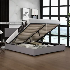 Corium Lit coffre Juva rembourré avec velours côtelé 160 x 200 cm gris* Lit Coffre