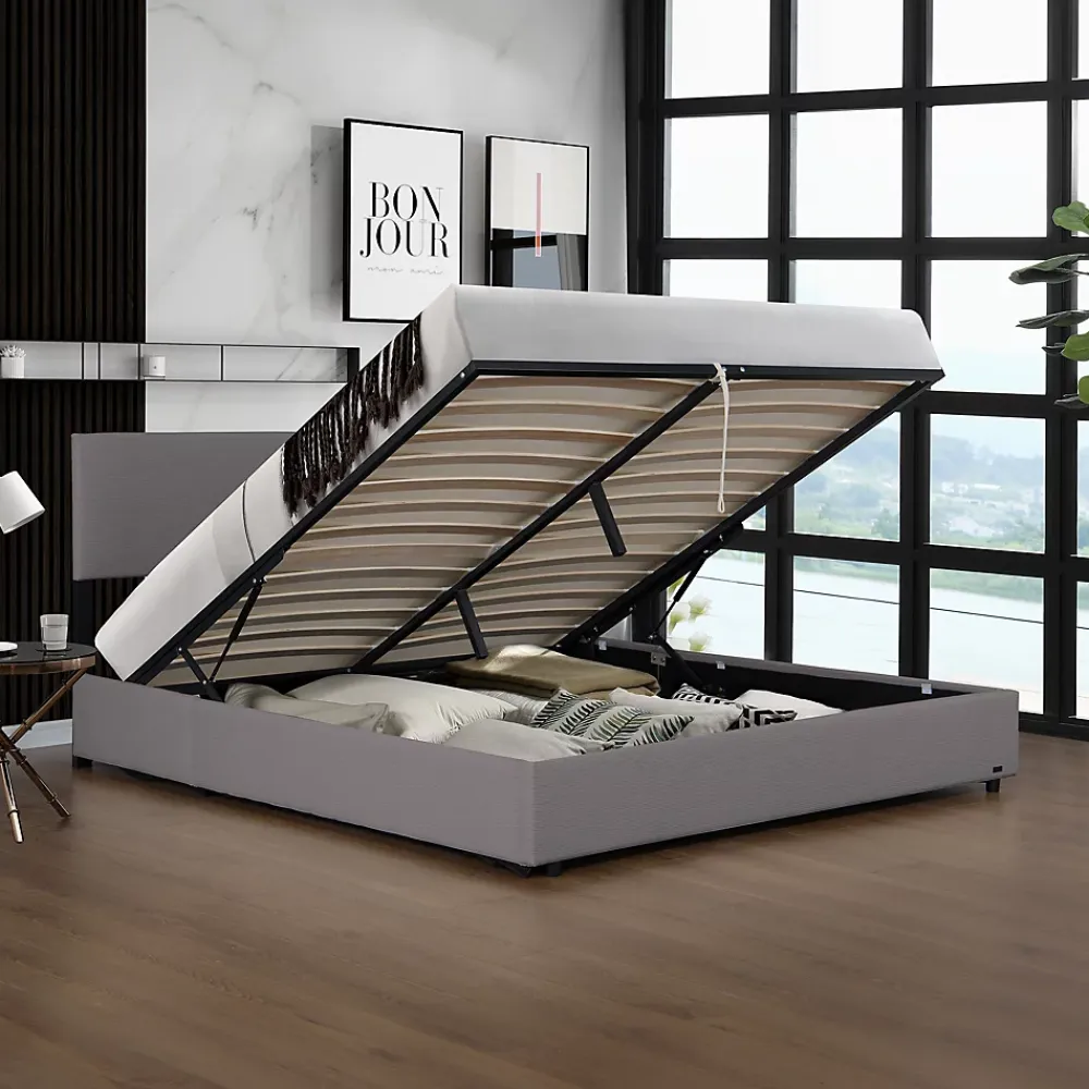 Corium Lit coffre Juva rembourré avec velours côtelé 160 x 200 cm gris* Lit Coffre