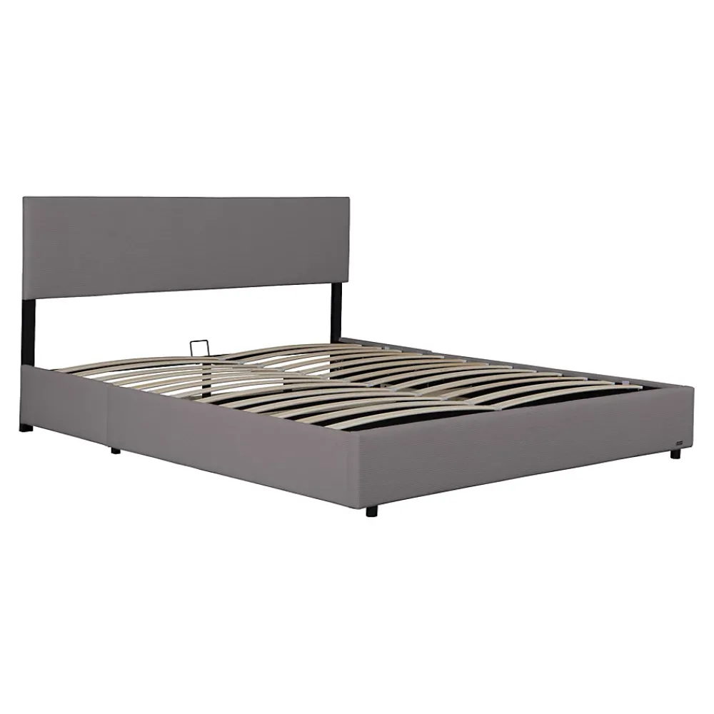 Corium Lit coffre Juva rembourré avec velours côtelé 160 x 200 cm gris* Lit Coffre