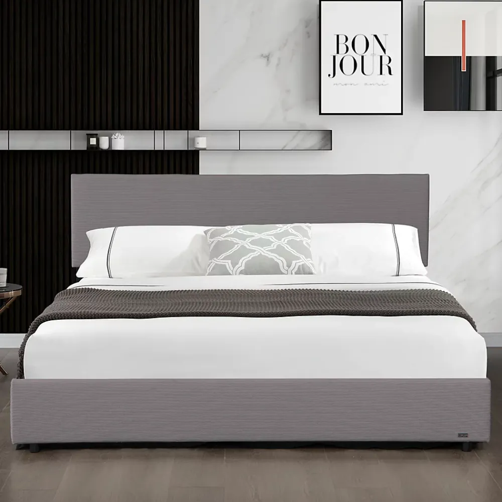 Corium Lit coffre Juva rembourré avec velours côtelé 160 x 200 cm gris* Lit Coffre