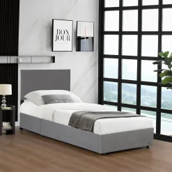 Lit coffre Juva rembourré avec velours côtelé 90 x 200 cm gris>Corium Online