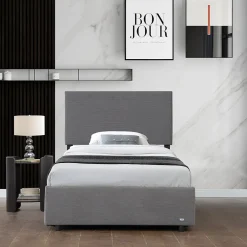 Lit coffre Juva rembourré avec velours côtelé 90 x 200 cm gris><noscript><img width=