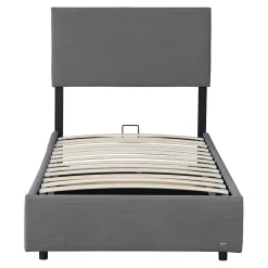 Lit coffre Juva rembourré avec velours côtelé 90 x 200 cm gris><noscript><img width=