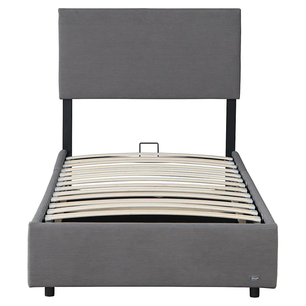 Lit coffre Juva rembourré avec velours côtelé 90 x 200 cm gris>Corium Online