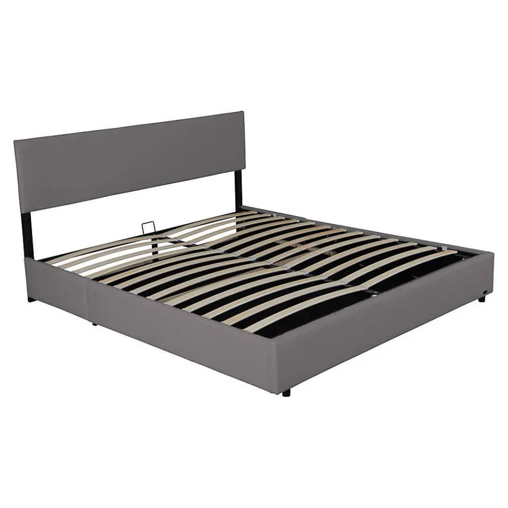 Lit coffre Juva rembourré avec velours côtelé 140 x 200 cm gris>Corium