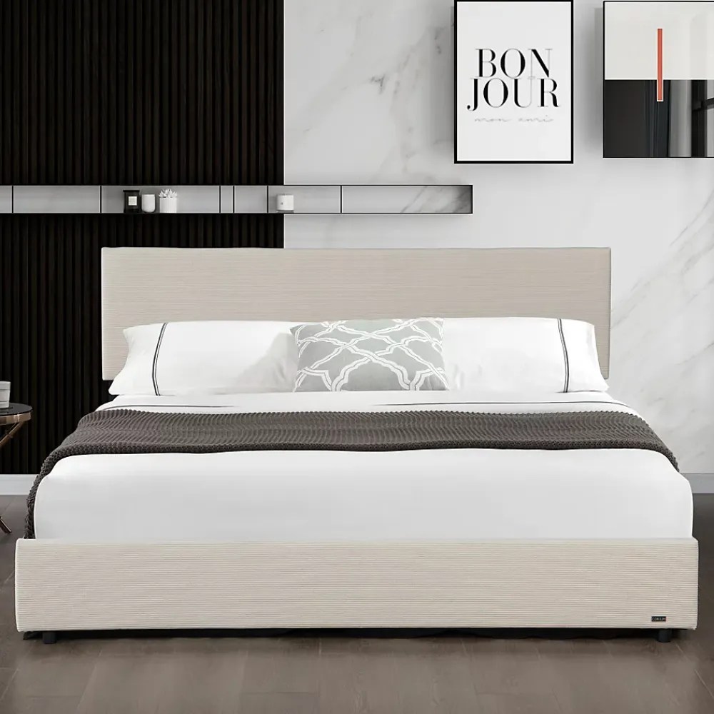 Corium Lit coffre Juva rembourré avec velours côtelé 180 x 200 cm beige* Lit Coffre