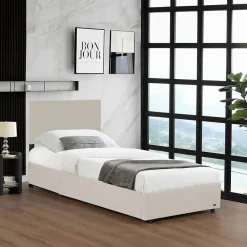 Lit coffre Juva rembourré avec velours côtelé 90 x 200 cm beige>Corium Outlet