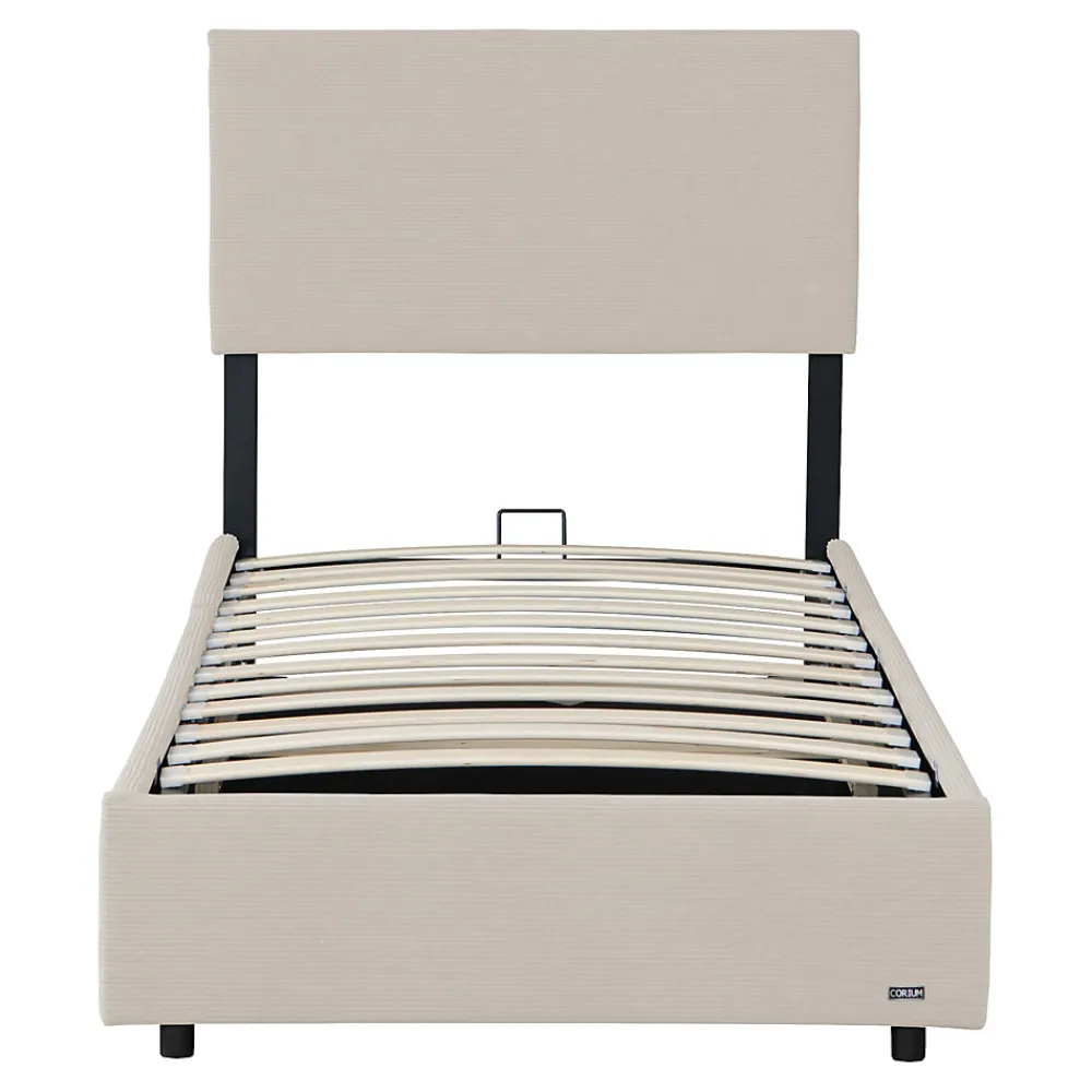 Lit coffre Juva rembourré avec velours côtelé 90 x 200 cm beige>Corium Outlet