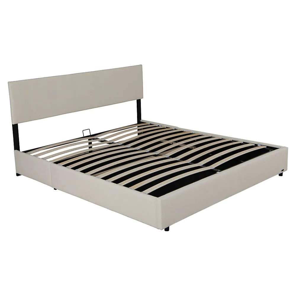Lit coffre Juva rembourré avec velours côtelé 140 x 200 cm beige>Corium