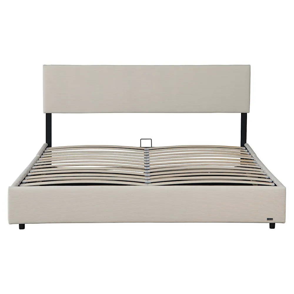 Lit coffre Juva rembourré avec velours côtelé 140 x 200 cm beige>Corium