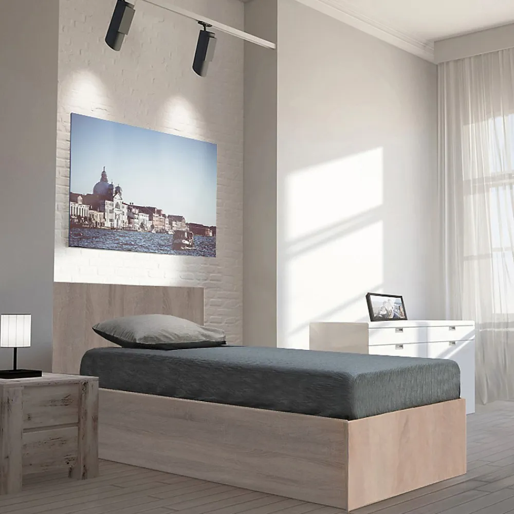 Lit coffre MADRID 90x190 + 1 sommier / Décor Chêne Blanchi>Weber Industries Best