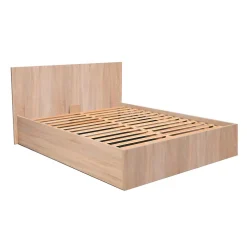Lit coffre MADRID 140x200 + 1 sommier / Décor Chêne Blanchi><noscript><img width=