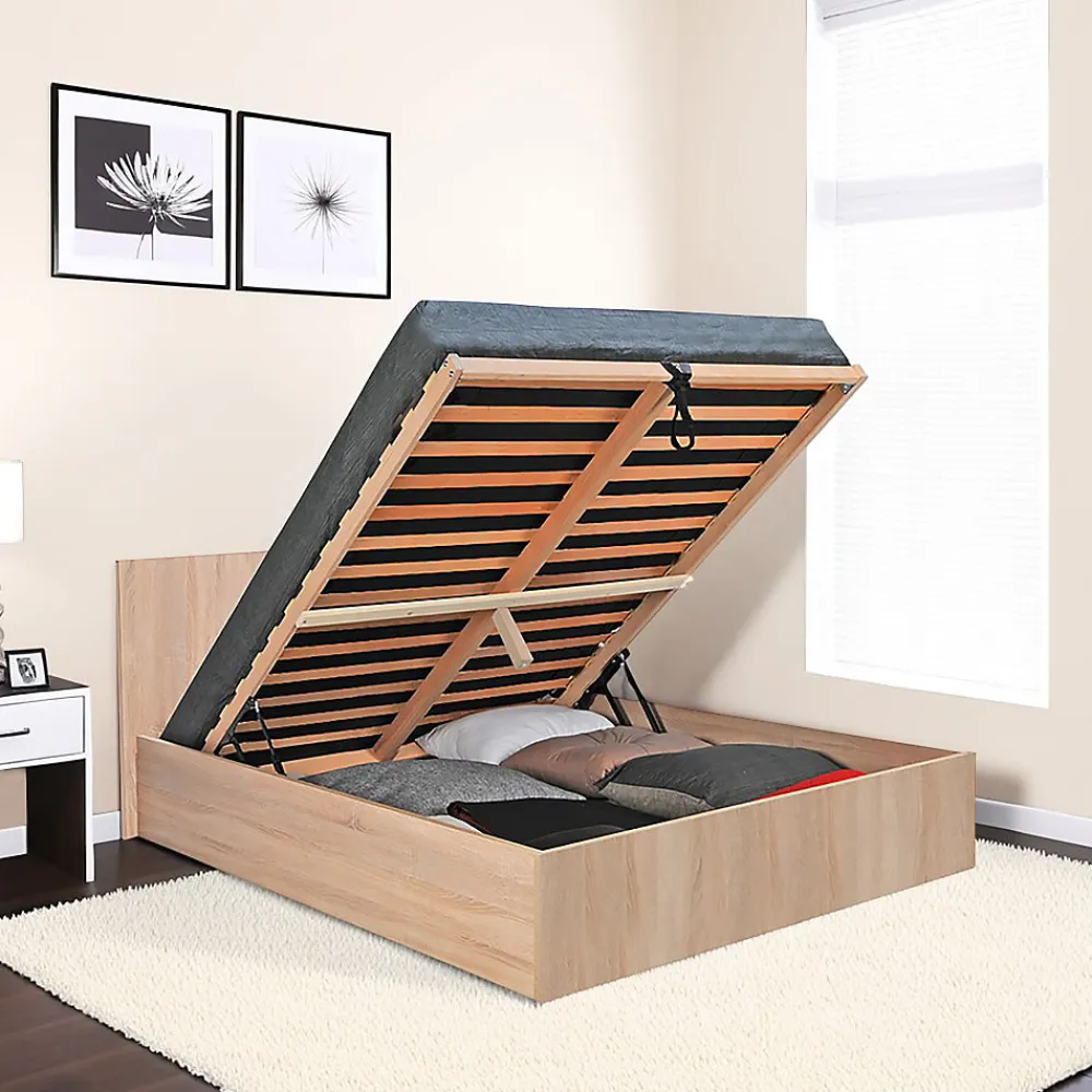 Weber Industries Lit coffre MADRID 180x200 + 1 sommier / Décor Chêne Blanchi* Lit Coffre