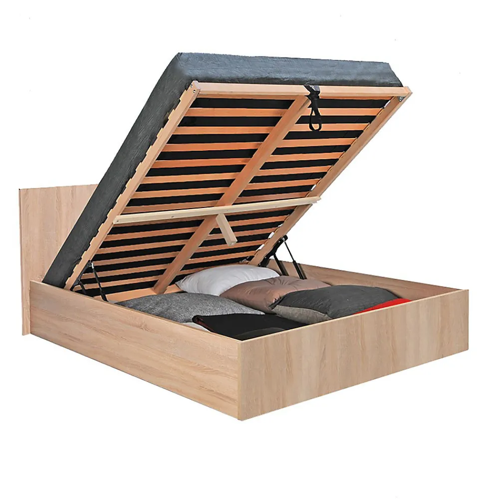 Weber Industries Lit coffre MADRID 180x200 + 1 sommier / Décor Chêne Blanchi* Lit Coffre