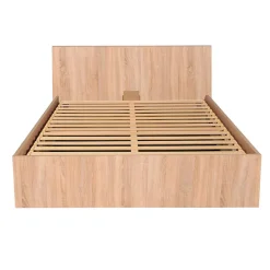 Weber Industries Lit coffre MADRID 180x200 + 1 sommier / Décor Chêne Blanchi* Lit Coffre