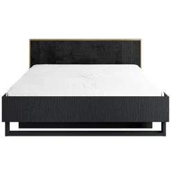 Meublorama Lit coffre MONDO 160x200 cm Noir structuré et doré Pieds métal Sommier inclus* Lit Double
