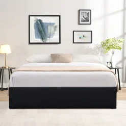 Lit coffre noir 140x200 cm - dehoussable - montage rapide - confort optimal - design moderne -><noscript><img width=