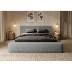 Meublorama Lit coffre ORLANE Gris Charbon minéral polaire 180x200 cm Sommier relevable Design haut de gamme* Lit Double