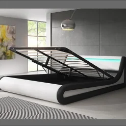 Design Ameublement Lit coffre PARISINA 180x200 cm blanc et noir simili cuir LED* Ensemble Sommier Et Matelas