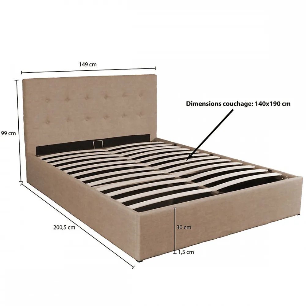 Lit coffre PARMA 140x190 + 1 sommier / Beige>Weber Industries New