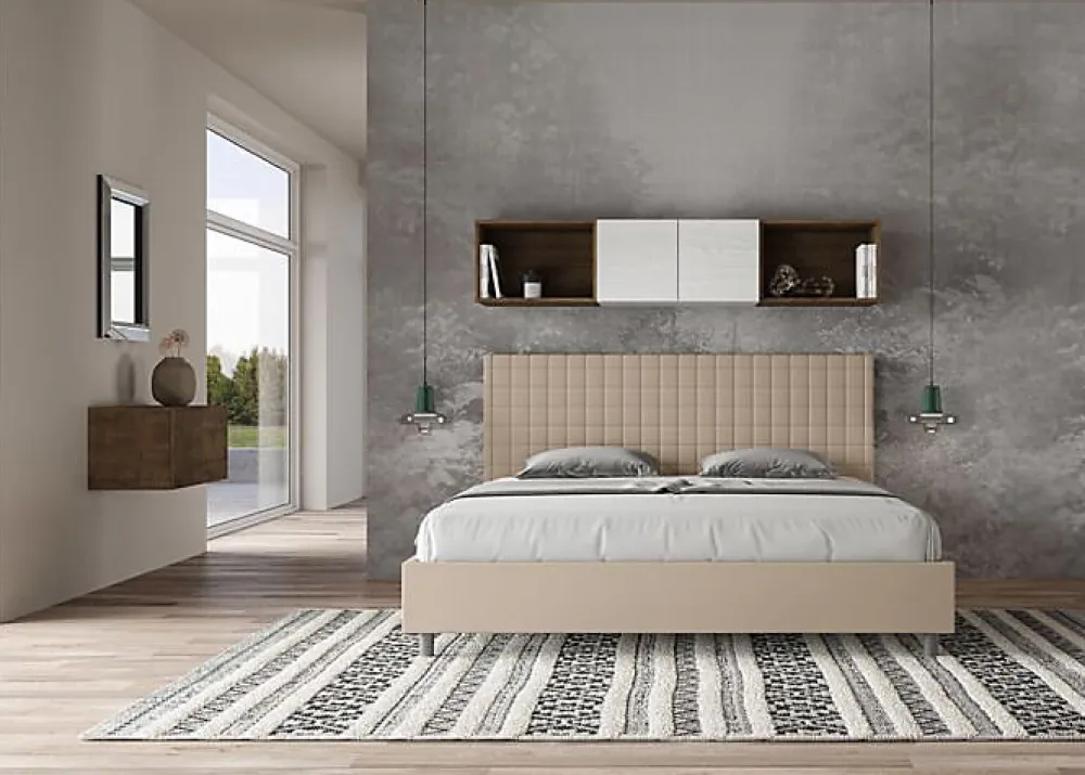 Ityhome Lit coffre rembourré en simili cuir gris tourterelle Sunny 200x210* Lit Coffre