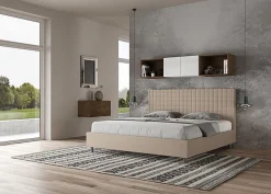 Ityhome Lit coffre rembourré en simili cuir gris tourterelle Sunny 200x210* Lit Coffre