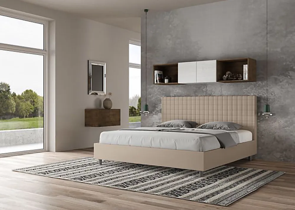Ityhome Lit coffre rembourré en simili cuir gris tourterelle Sunny 200x210* Lit Coffre