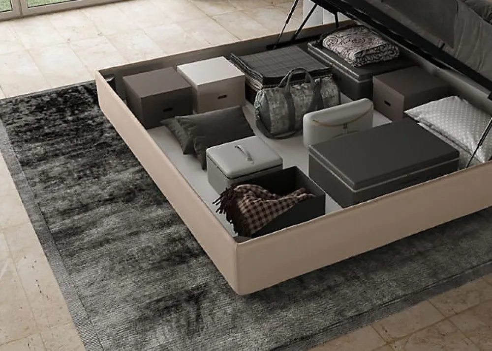 Ityhome Lit coffre rembourré en simili cuir gris tourterelle Sunny 200x210* Lit Coffre