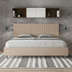 Ityhome Lit coffre rembourré en simili cuir gris tourterelle Sunny 200x210* Lit Coffre