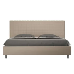 Ityhome Lit coffre rembourré en simili cuir gris tourterelle Sunny 200x210* Lit Coffre