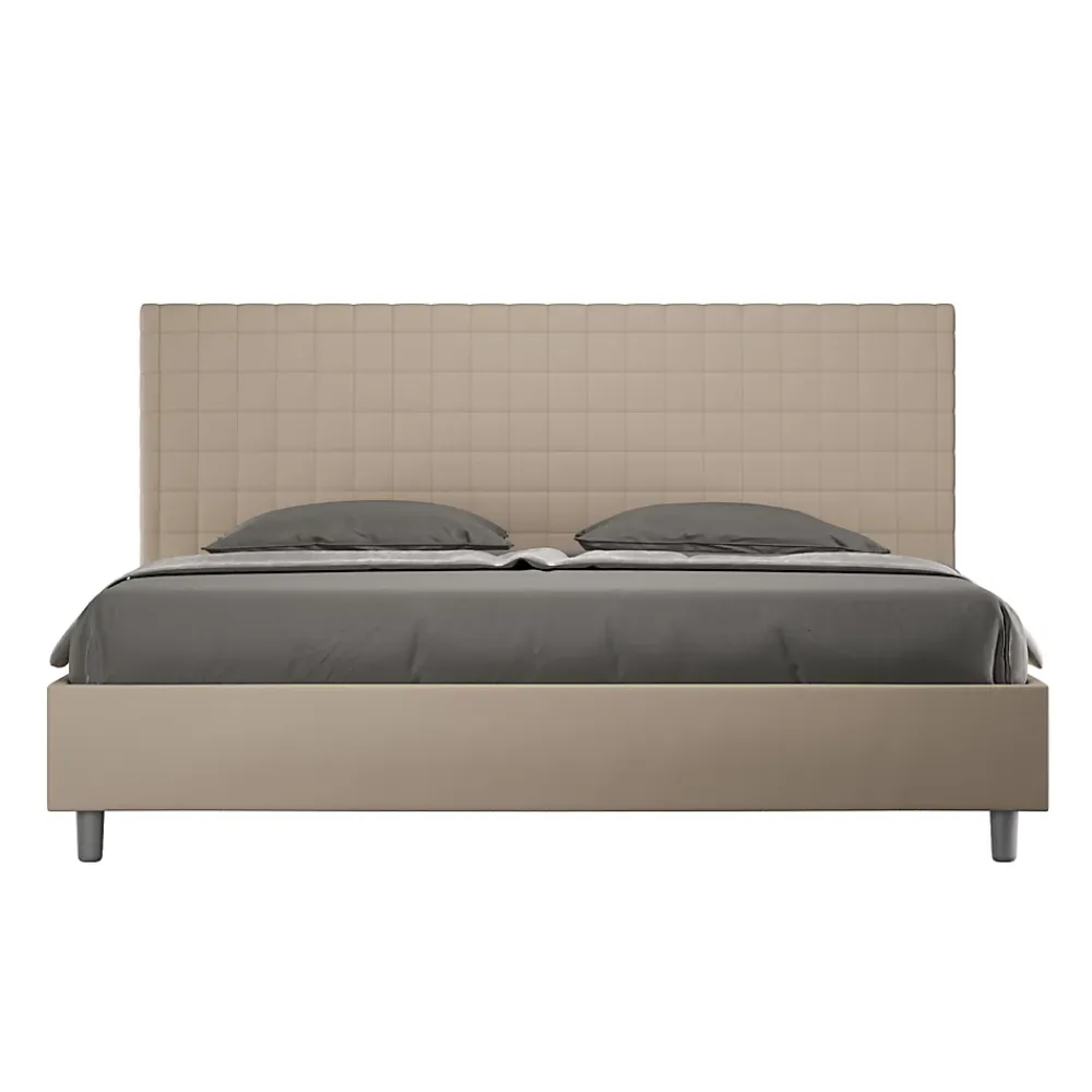 Ityhome Lit coffre rembourré en simili cuir gris tourterelle Sunny 200x210* Lit Coffre