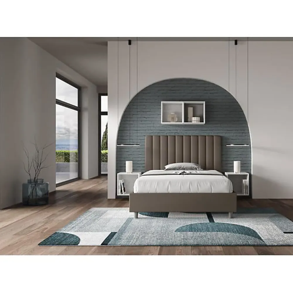 Lit coffre rembourré en simili cuir Agueda cappuccino 140x210>Ityhome