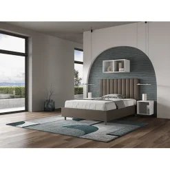 Lit coffre rembourré en simili cuir Agueda cappuccino 140x210><noscript><img width=