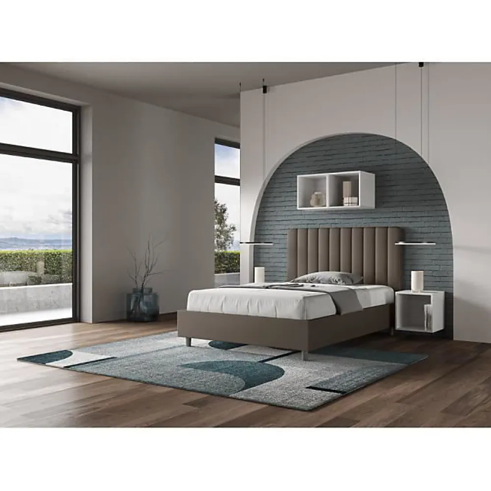 Lit coffre rembourré en simili cuir Agueda cappuccino 140x210>Ityhome